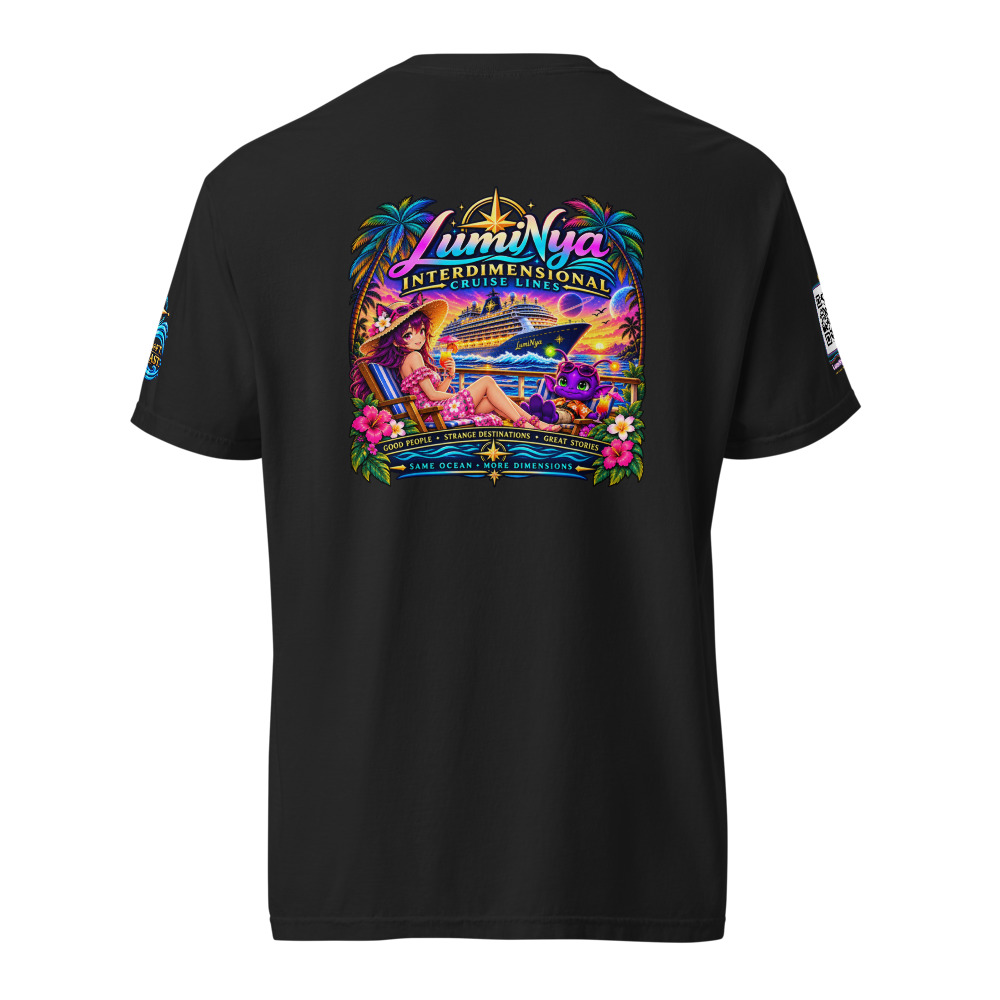 LumiNya Interdimensional Cruise Lines | Same Ocean, More Dimensions Tee - Comfort Colors — Black — Back