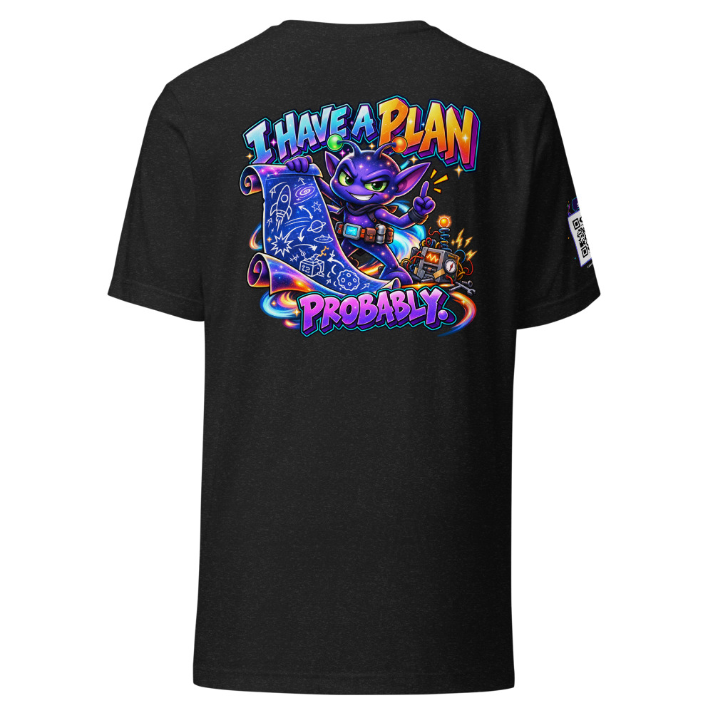 Nebblip “I Have a Plan… Probably.” Graphic Tee — Black Heather — Back